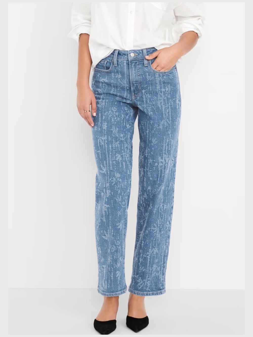 OLD NAVY Cotton High Waisted OG Loose The Matrix Texture 5 Pocket Jeans Sz 10 T